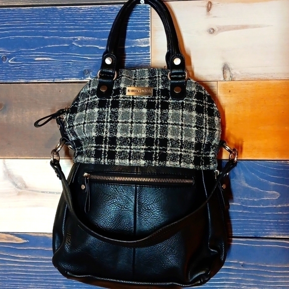 Coco + Carmen Leather and Houndstooth Handbag black and white - Picture 2 of 10